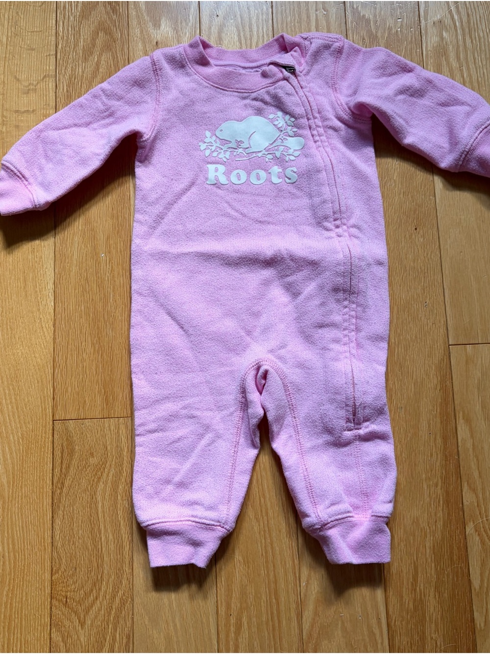 Roots Pink Fleece Baby One-Piece Romper with Beaver Logo